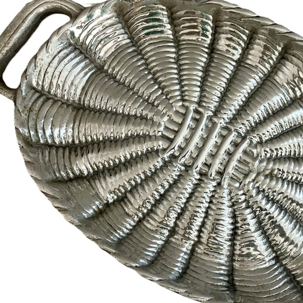 Vintage Pewter Metal Basket Weave Tray